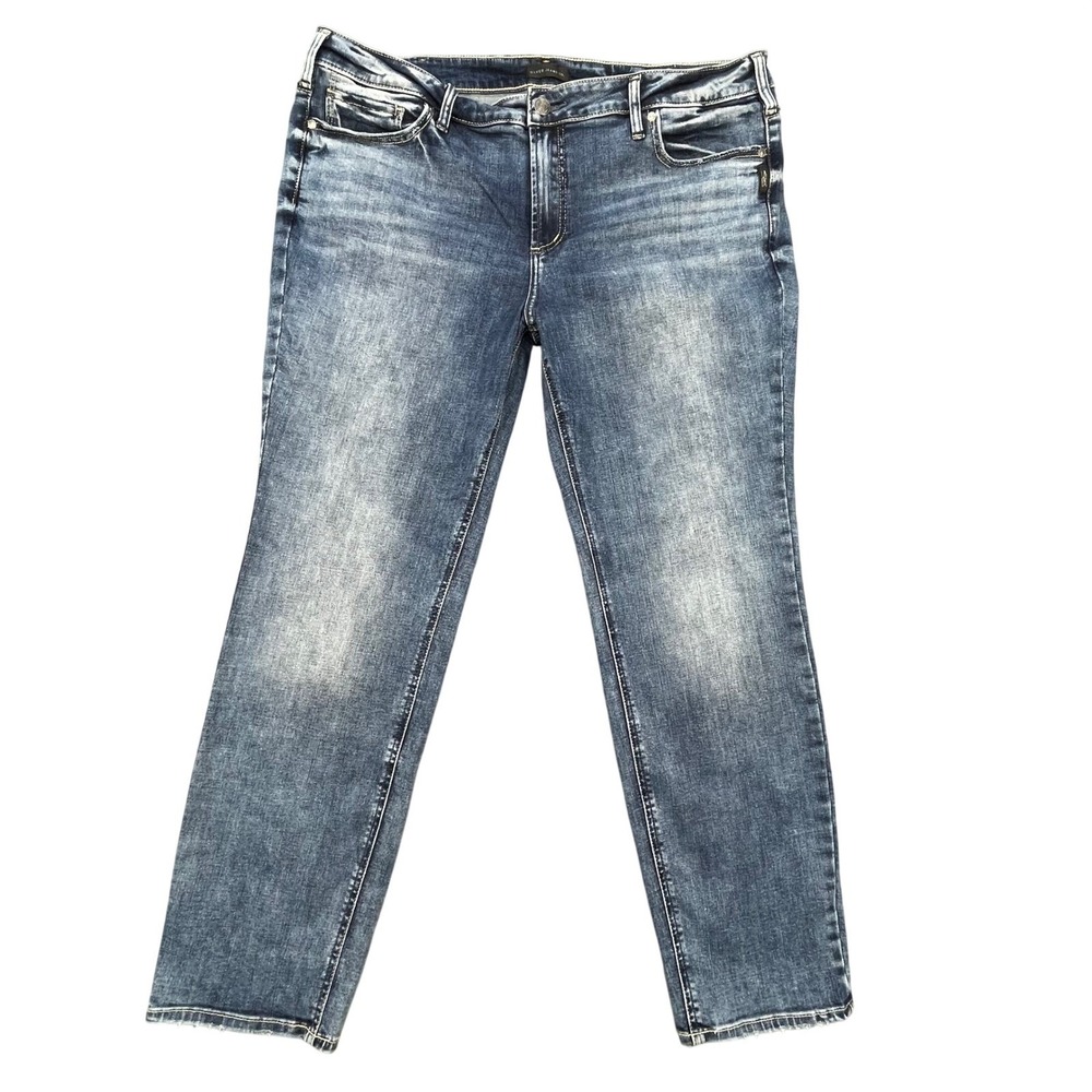 Silver Jeans Blue Suki Straight Leg Whiskered Denim Jeans Womens Size 20